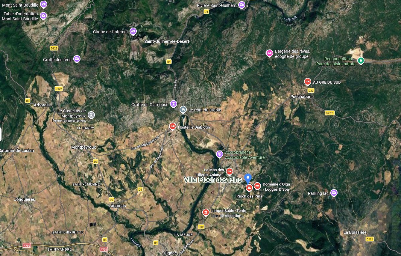 Carte des environs — Villa Pioch des Pins